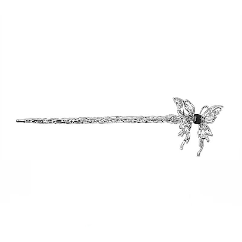 Vintage Silver Butterfly and Black Zircon Hair Pin