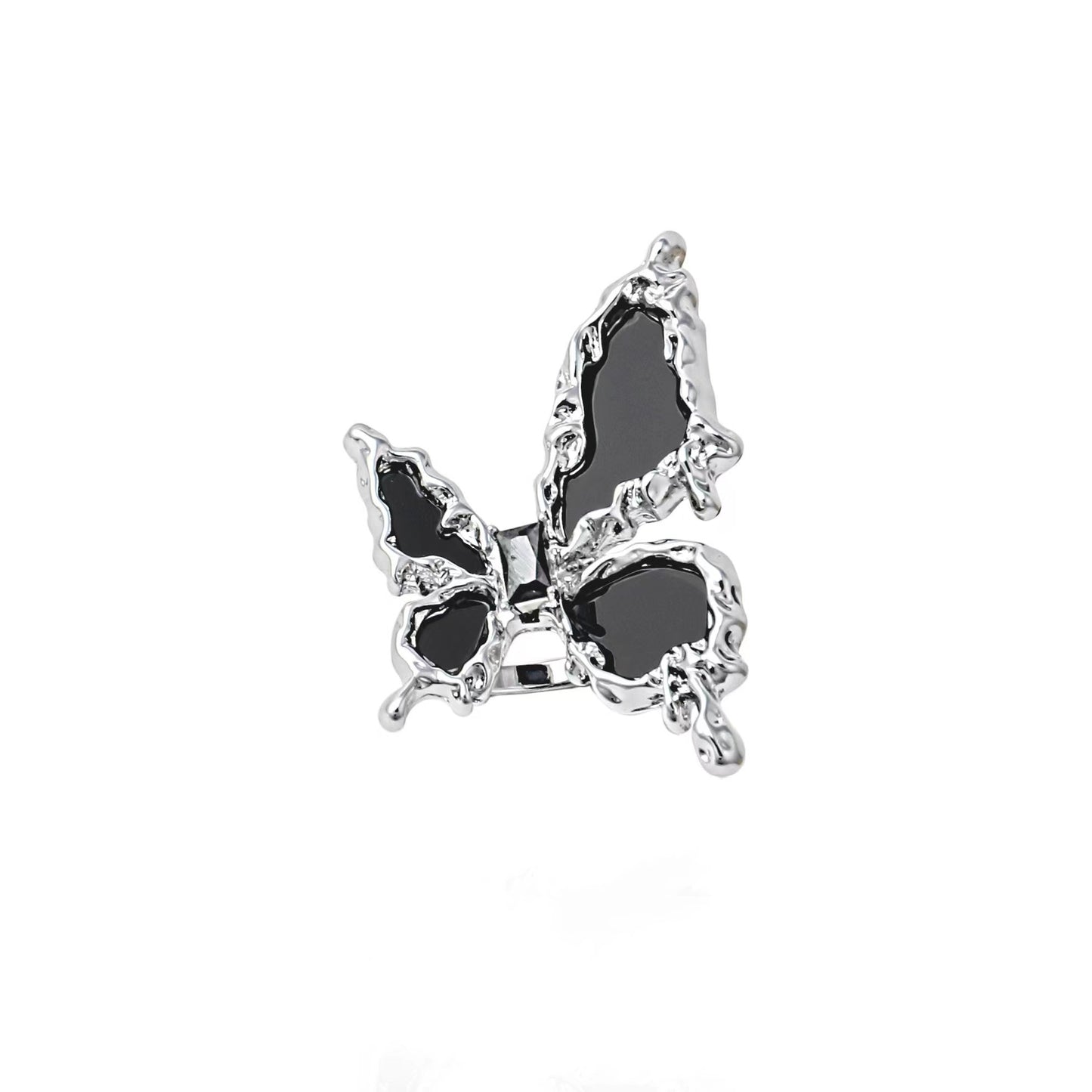 Women Designer Black Butterfly Punk Metal Ring