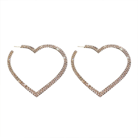 Fancy Statement Big Shining Heart Rhinestone Hoop Earring