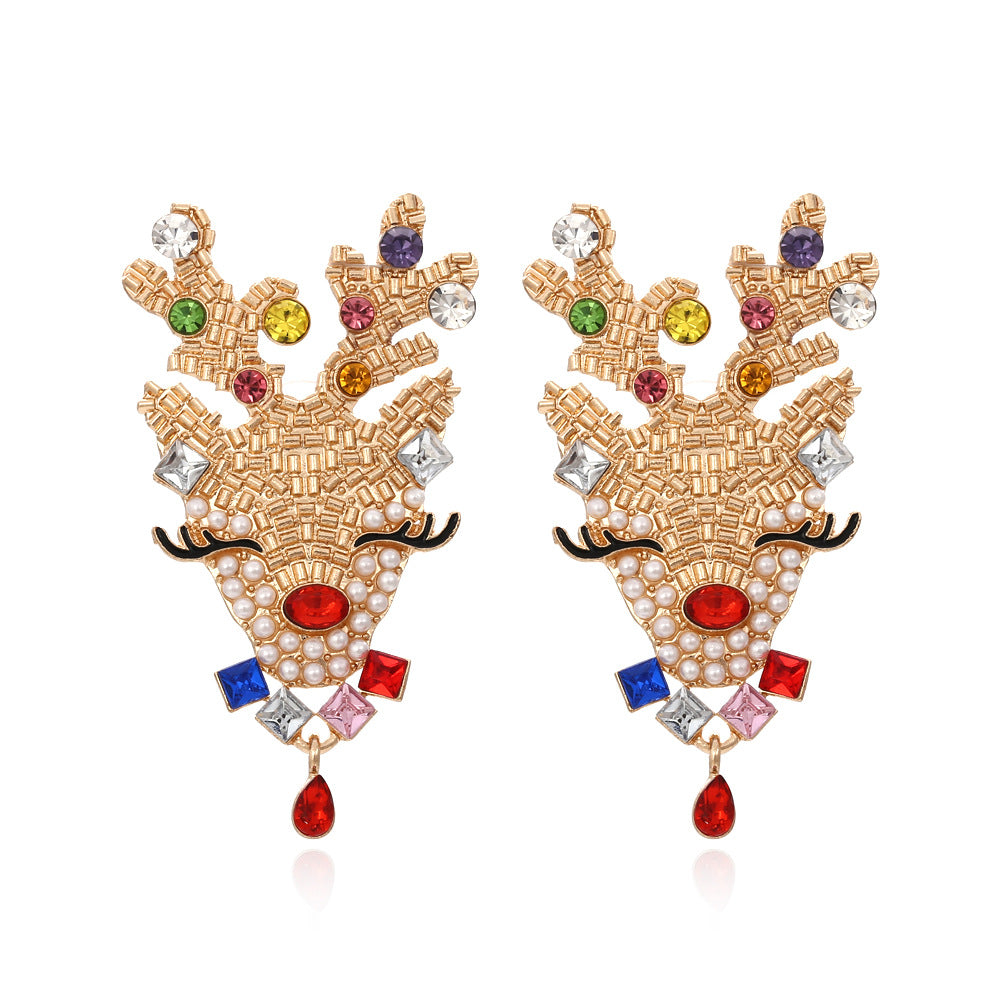 Christmas Gold Rhinestone Elk Women Stud Earring