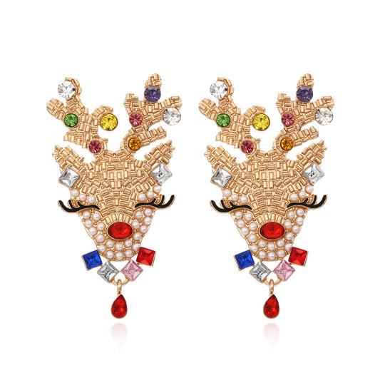 Christmas Gold Rhinestone Elk Women Stud Earring