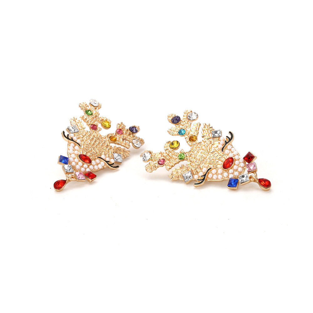 Christmas Gold Rhinestone Elk Women Stud Earring