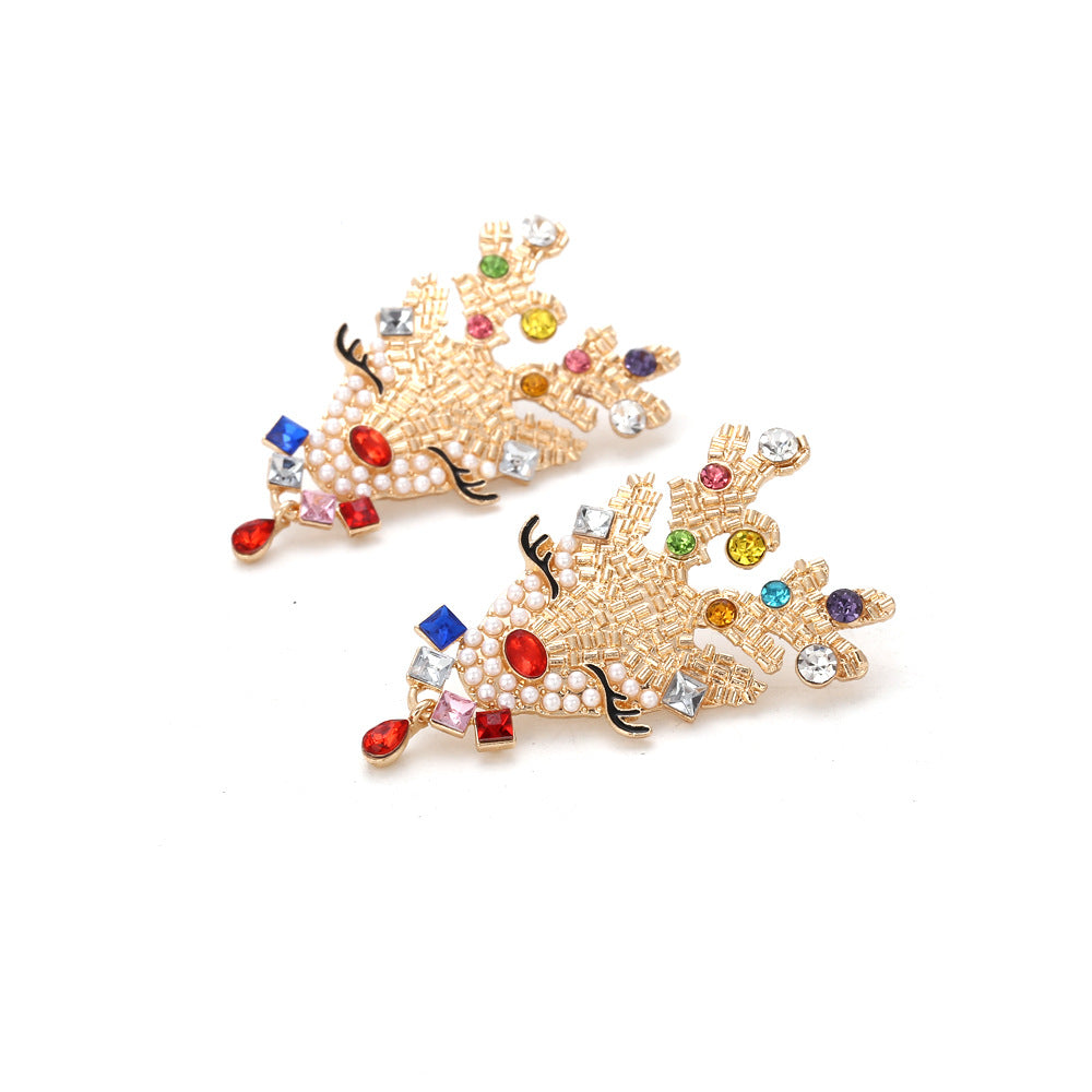 Christmas Gold Rhinestone Elk Women Stud Earring