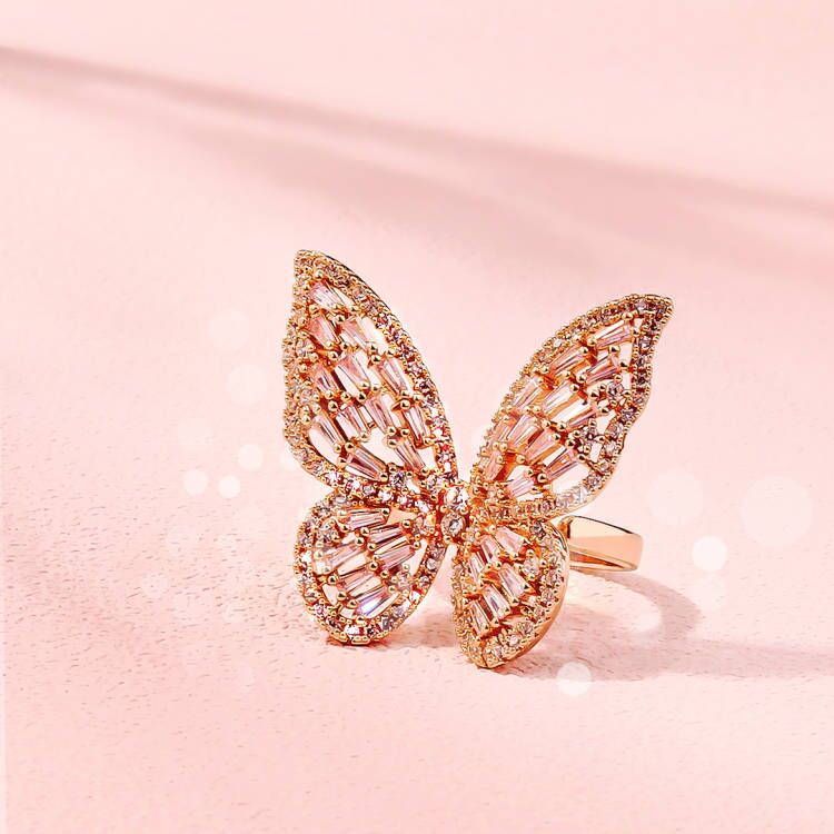 Butterfly Rhinestone Openings Ring