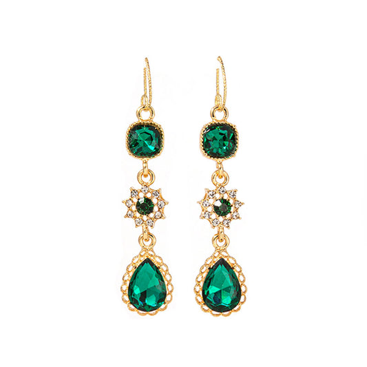 Women Vintage Crystal Art Deco Green Drop Earrings