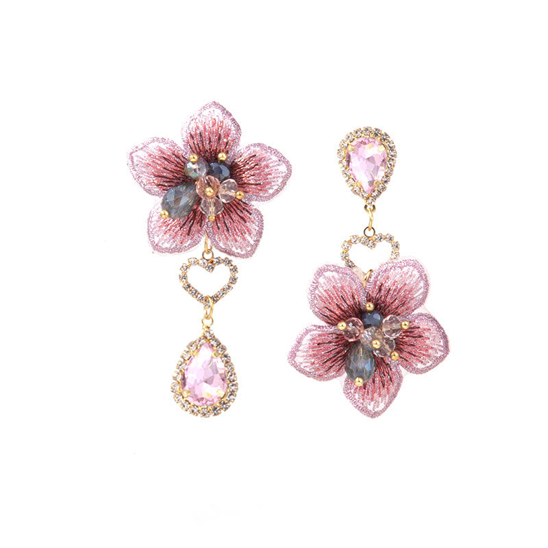 Pink Crystal Floral Earrings