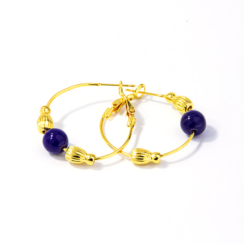 Vintage Gold and Blue Hoop Earring