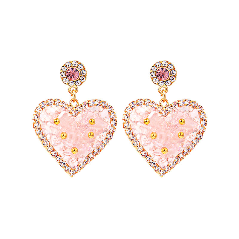 Romantic Pink Heart Bling Stud Earring