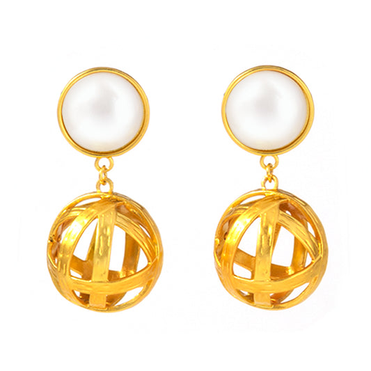 Chic Pearl and Copper Round Earring