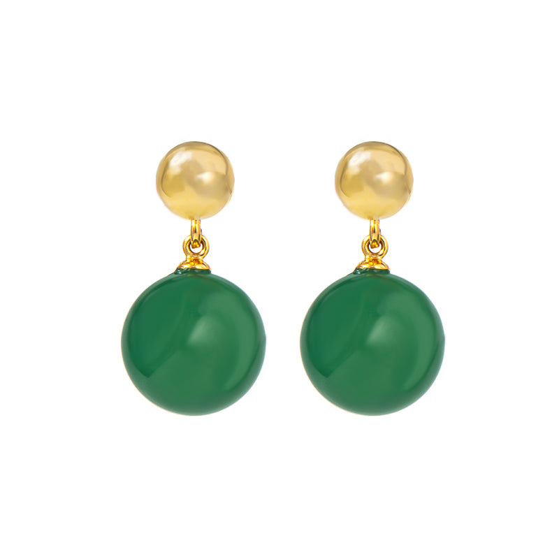 Vintage Green Round Stone Bead Drop Earring