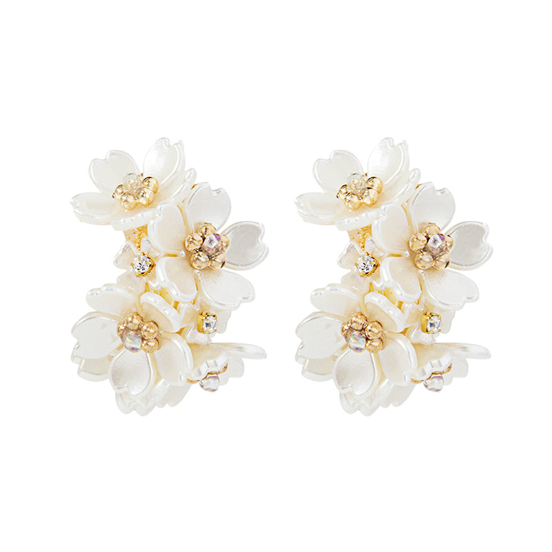 Gold Plated Rhinestone Floral Stud Earring