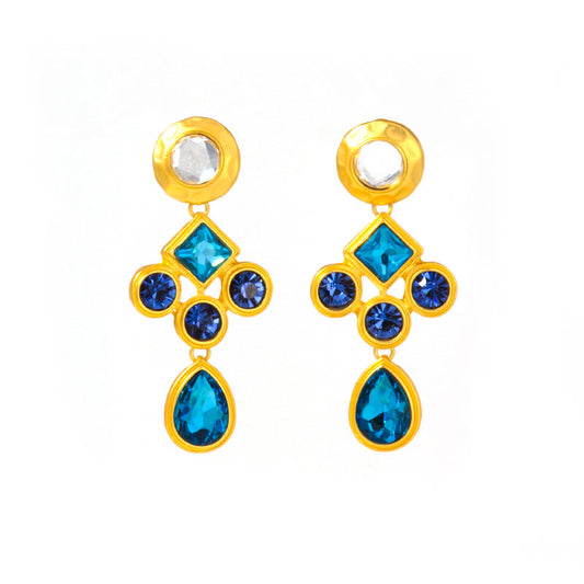 Baroque Jewelry Gold Blue Crystal Waterdrop Earrings
