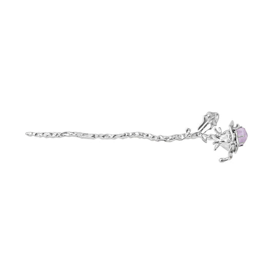 Unique Alloy Silver Hair-pin with Purple Rose