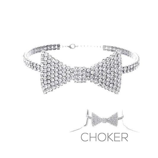 Fashion Big Crystal Rhinestone Bow Tie Necklace Choker Jewelry for Women