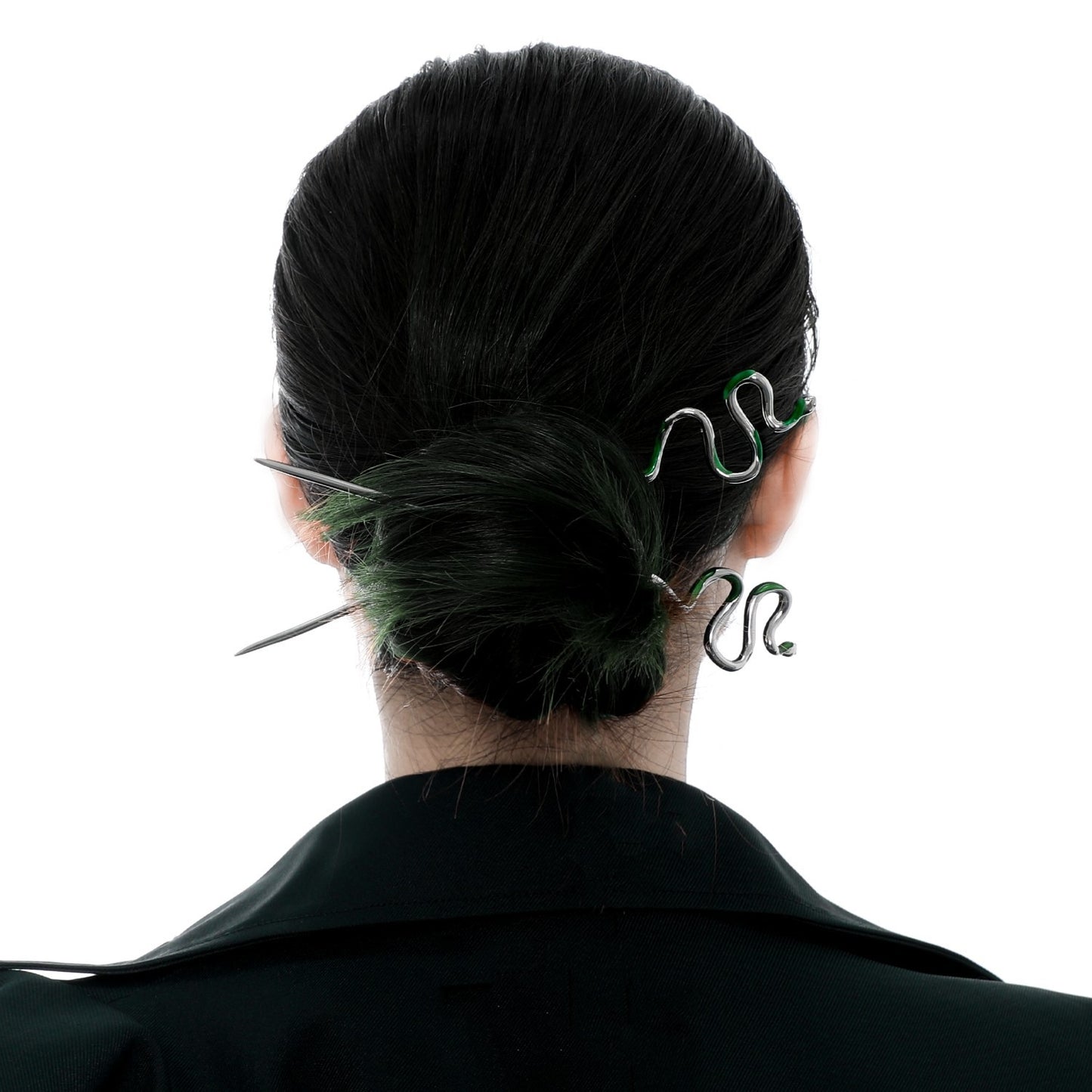 Slytherin Designer Silver Snake with Green Crystal Hairpin