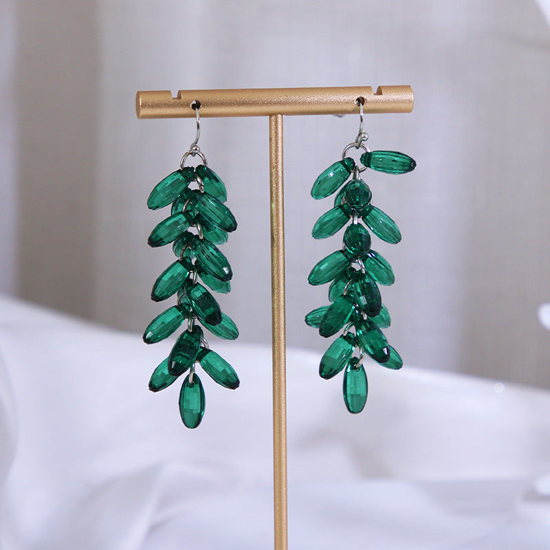 Vintage Green Rhinestone Beads Drop Earring