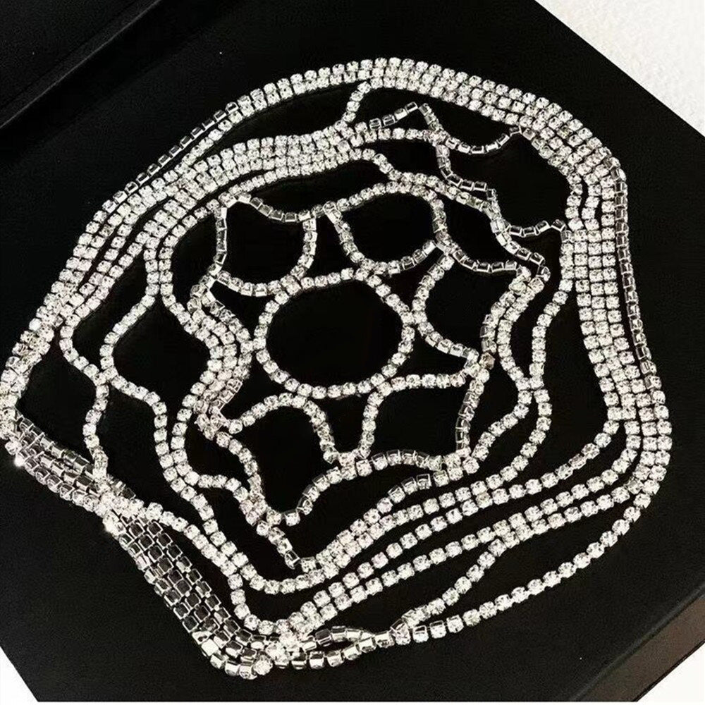 Chic Boutique Women's Mesh Round Rhinestone Head Chain Hairpiece