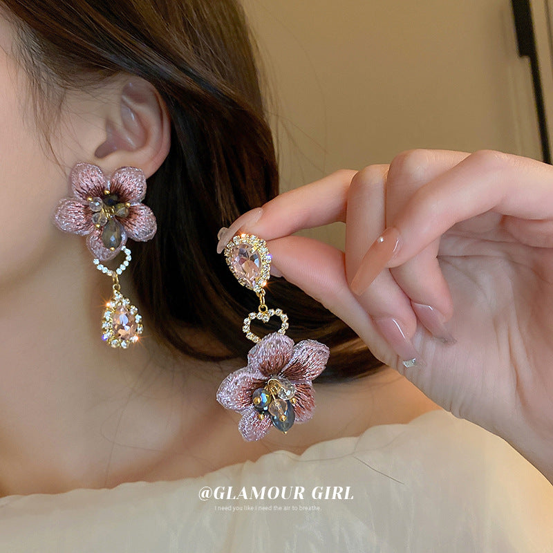 Pink Crystal Floral Earrings