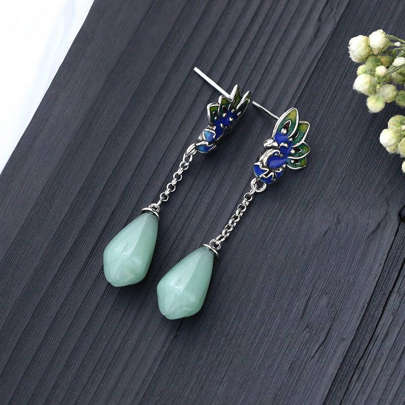 Designer Handmade Green Peacock Drop Earring