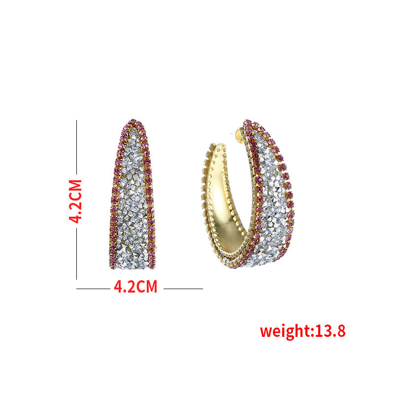 Simple Stylish Rhinestone Decor Open Hoop Earrings