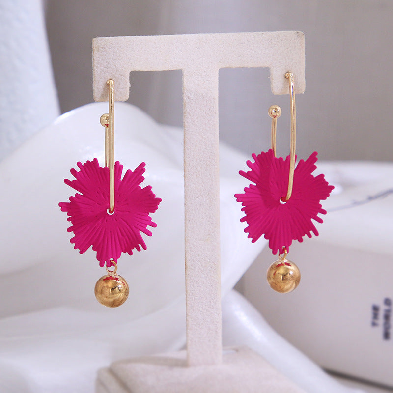 Irregular Hot Pink Flower Statement Ball Drop Earrings