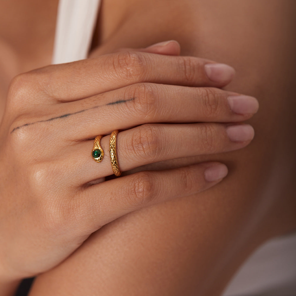 Gold-plated Gold Green Stone Snake Ring