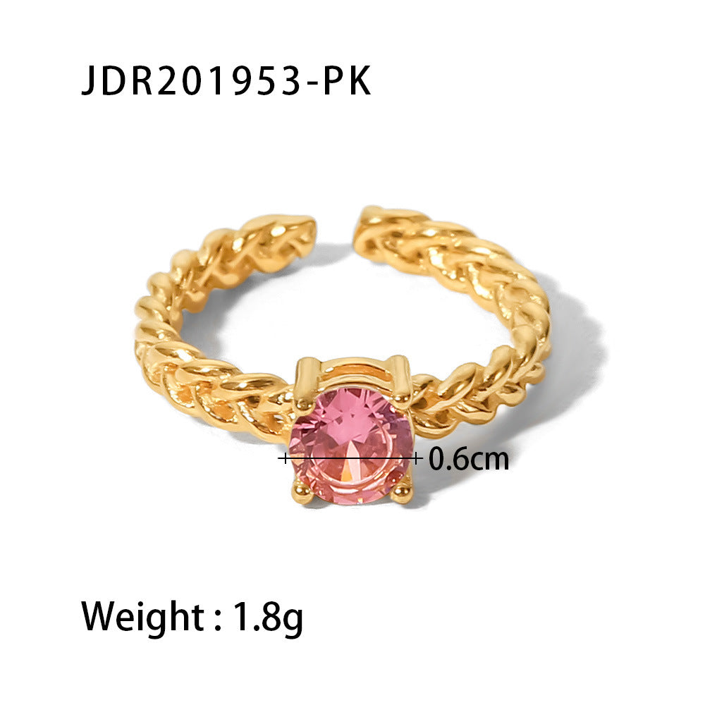 18k Gold-plated Round Rhinestone Chain Opening Ring