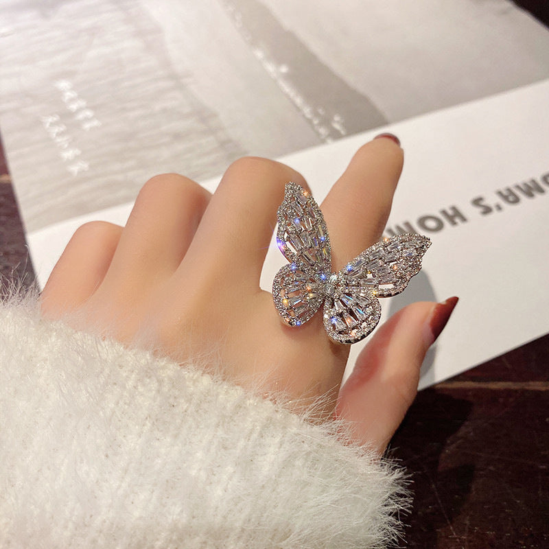 Butterfly Rhinestone Openings Ring