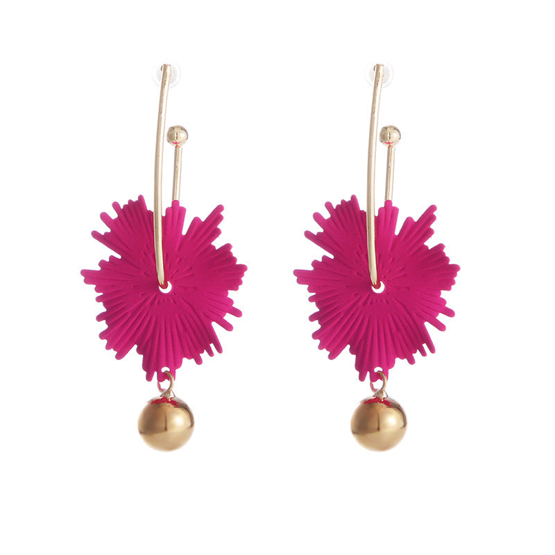 Irregular Hot Pink Flower Statement Ball Drop Earrings