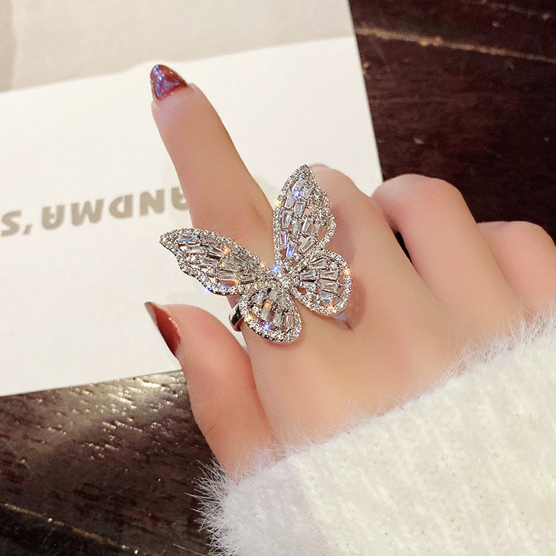 Butterfly Rhinestone Openings Ring