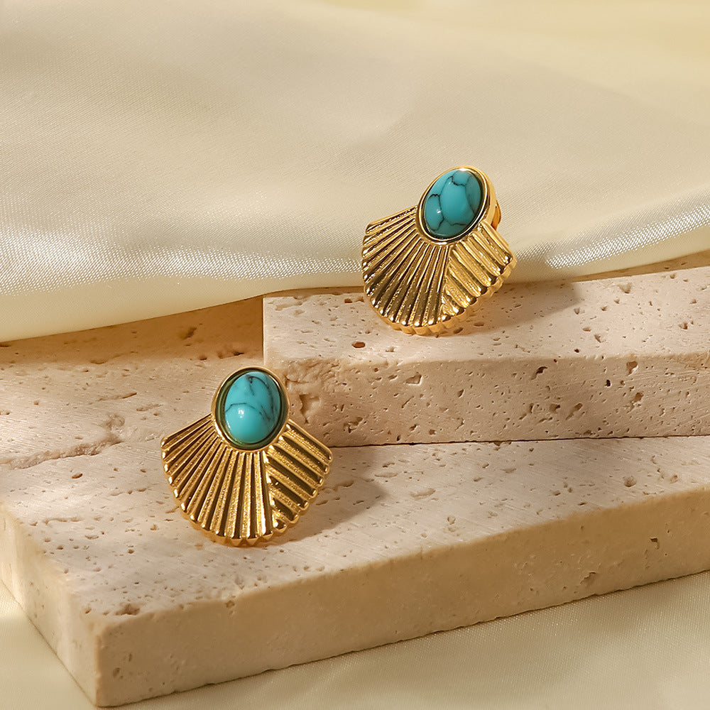 Fresh Vintage 18K Gold-plated Turquoise Fan Earring