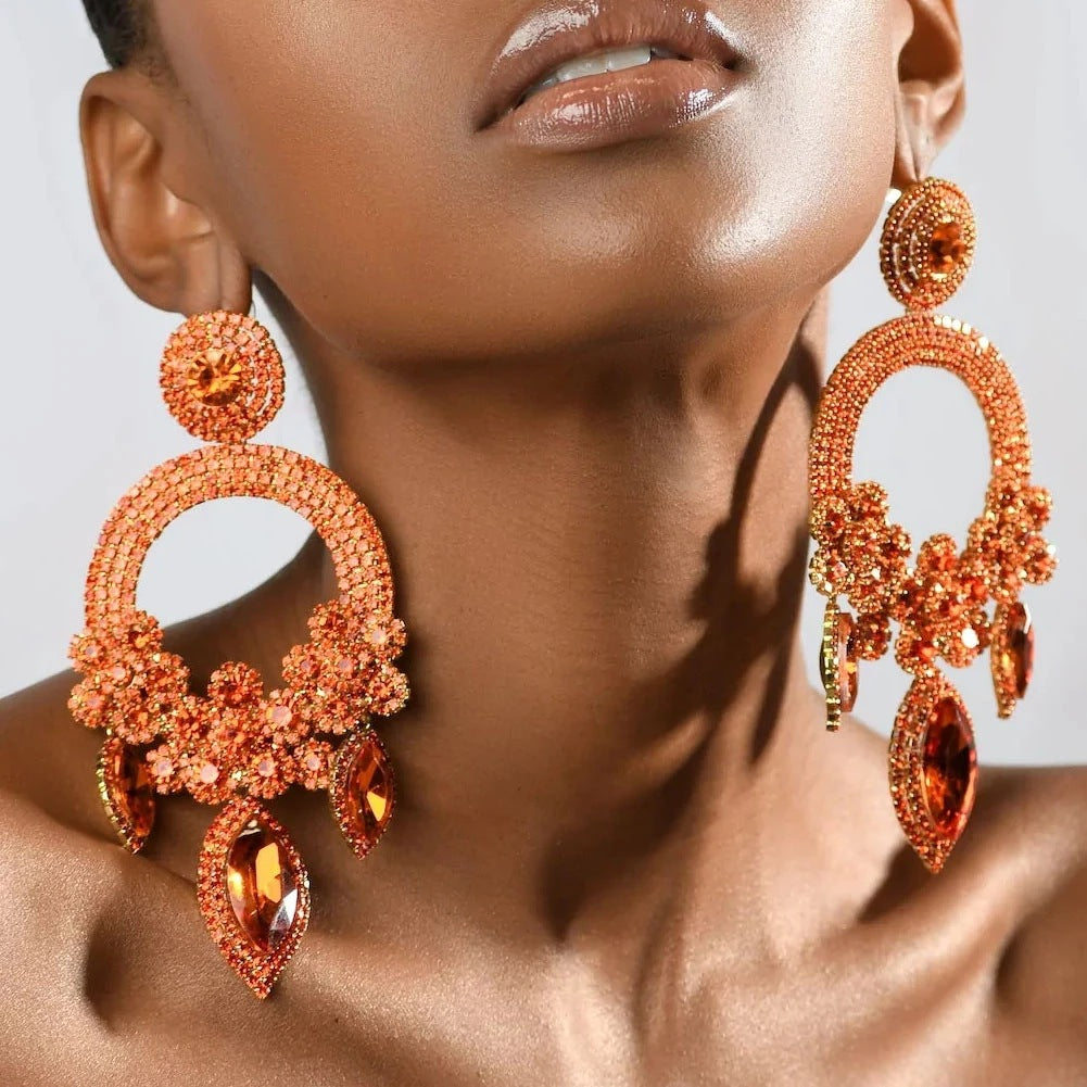 Fashion Chic Large Rhinestone Shining Drop Statement Earrings