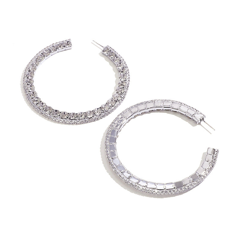 Large Classic Rhinestone Hoops Earring