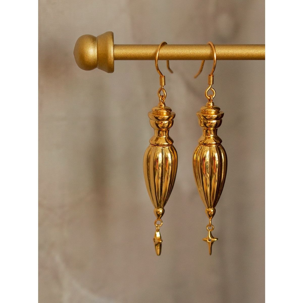 Gold Bottle Time in a bottle Starburst Dangle Earrings