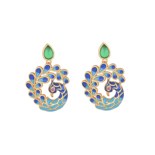 Green Jade Peacock Earrings for Women Ear Studs