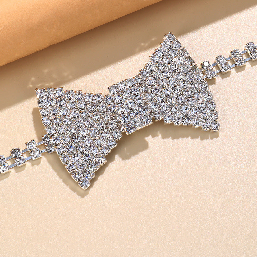 Fashion Big Crystal Rhinestone Bow Tie Necklace Choker Jewelry for Women