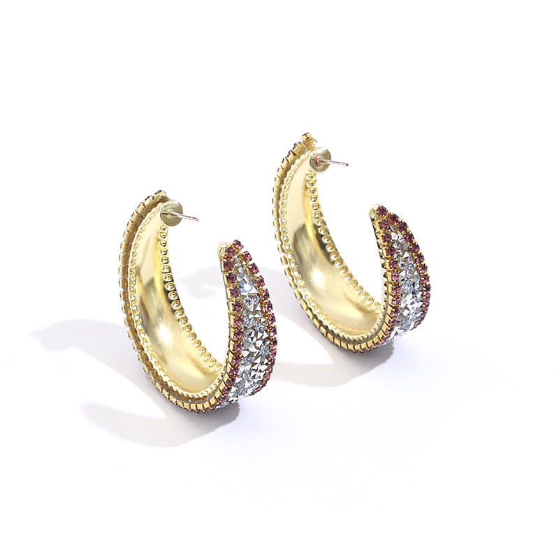 Simple Stylish Rhinestone Decor Open Hoop Earrings