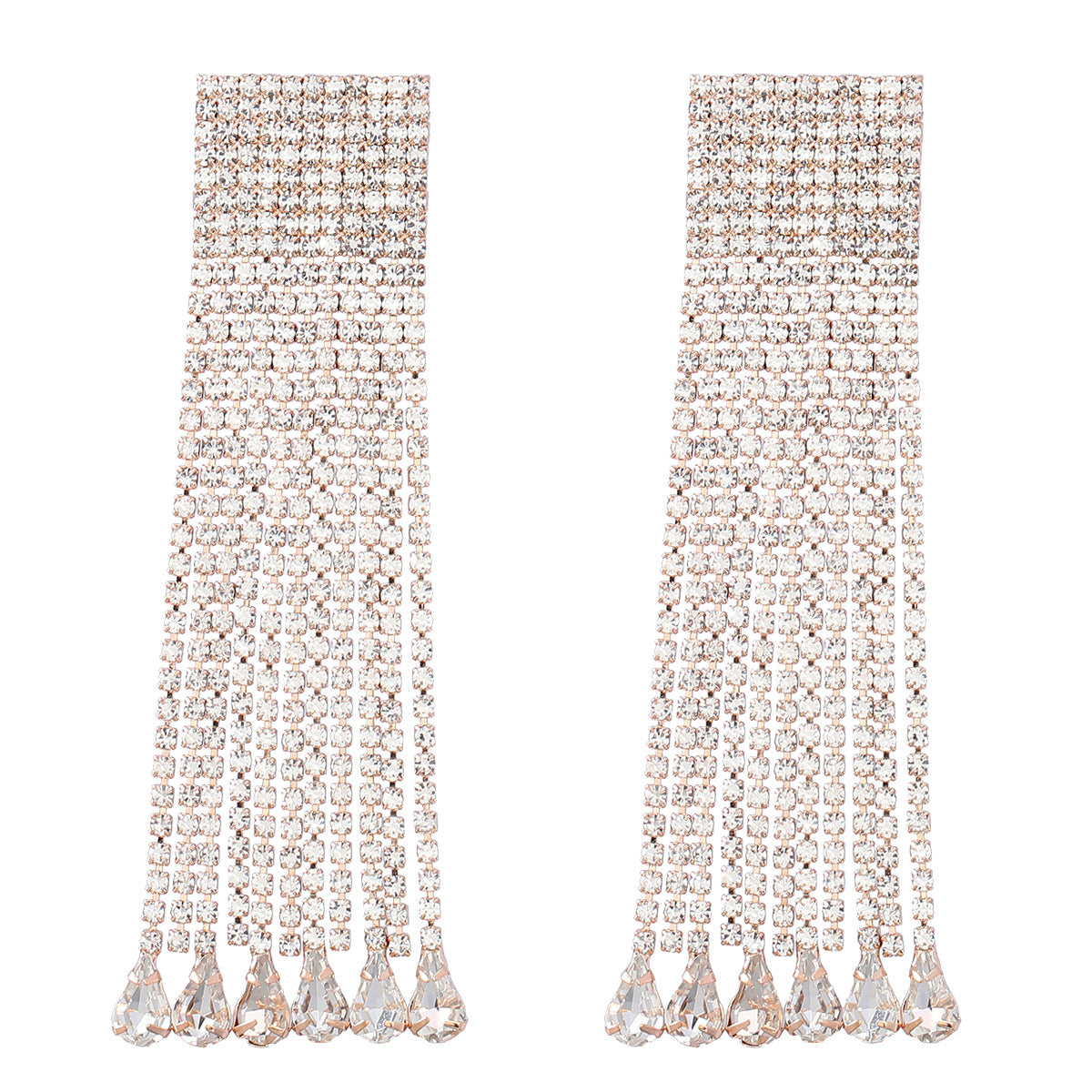 Bright Flashing Women Long Rhinestone Tassel Earring