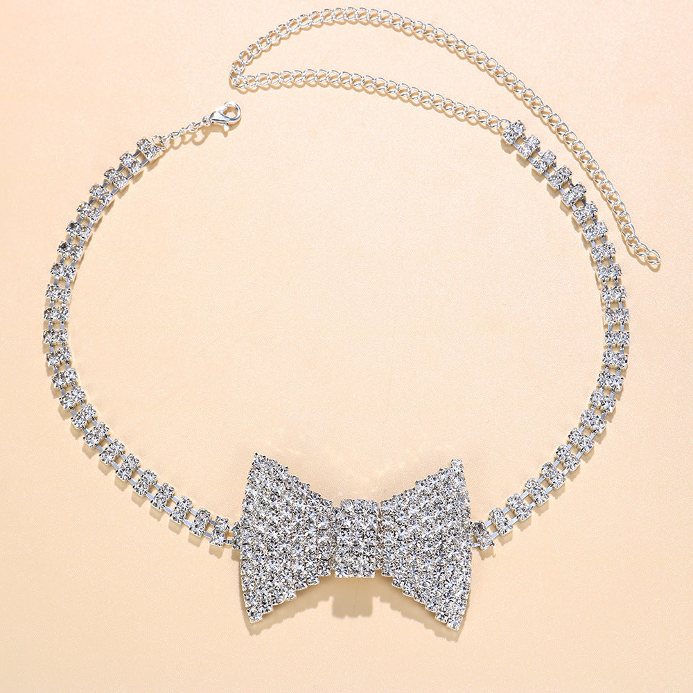 Fashion Big Crystal Rhinestone Bow Tie Necklace Choker Jewelry for Women