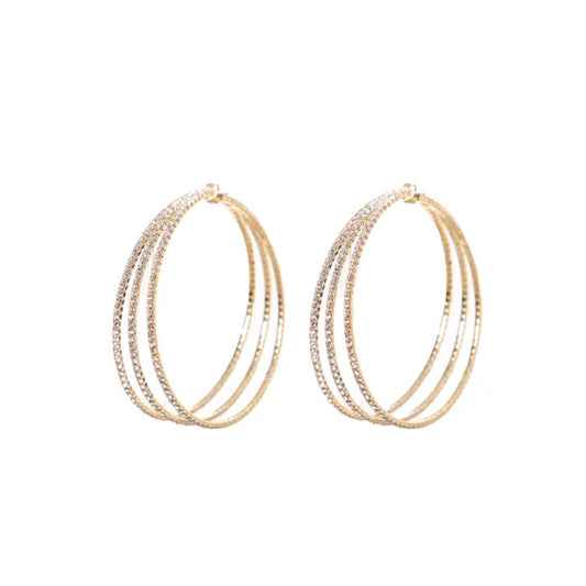 Women Rhinestone Three Layers Hoop Earrings