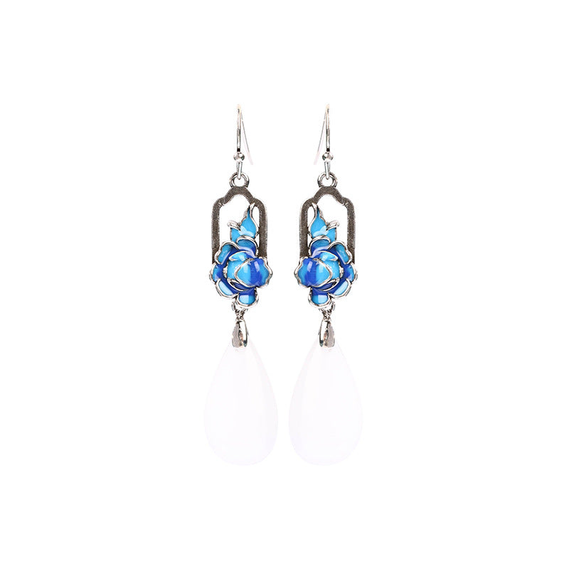 Chinese Style Klein Blue Enamel Antique Drop Glaze Earrings