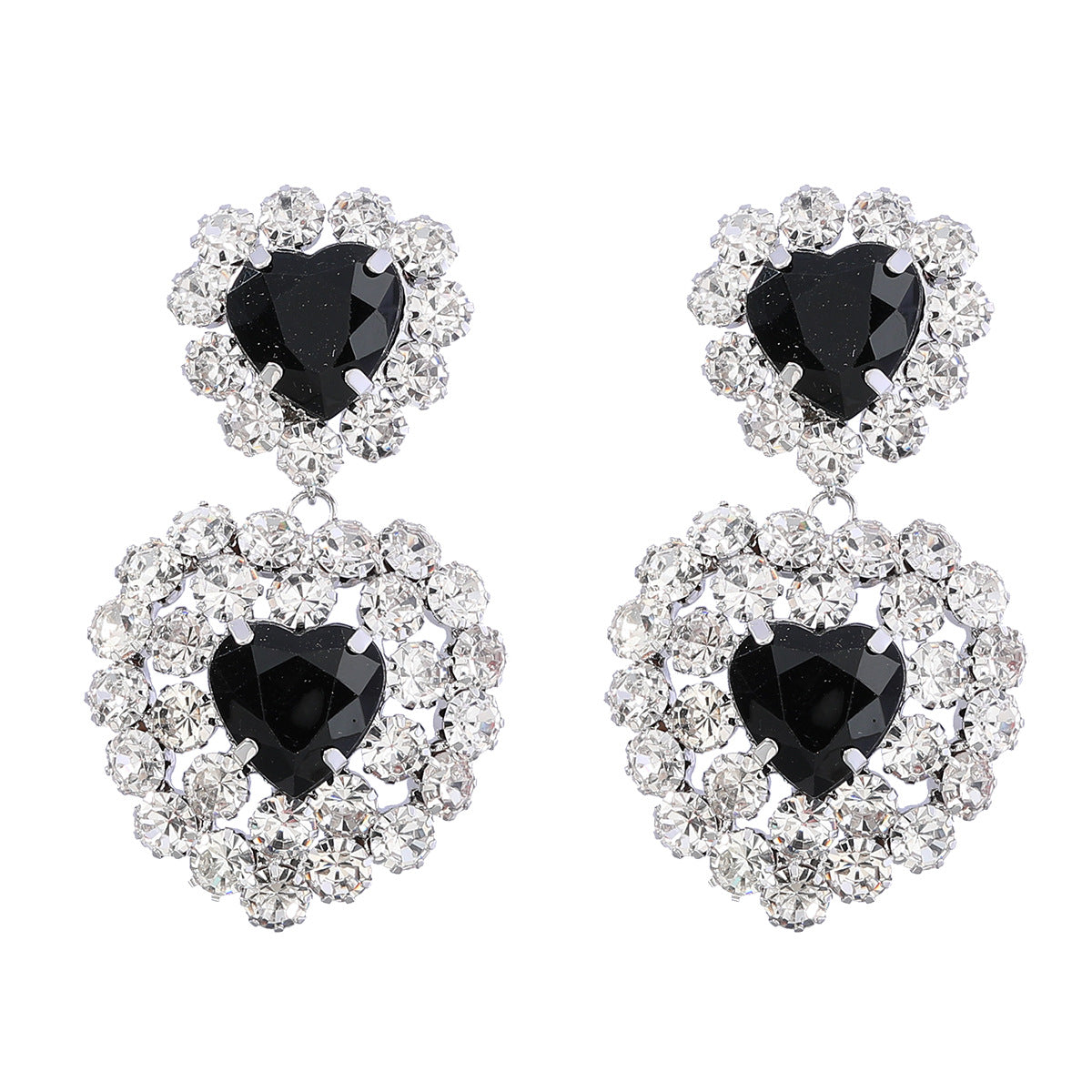 Chic Romantic Double Heart Rhinestone Earrings