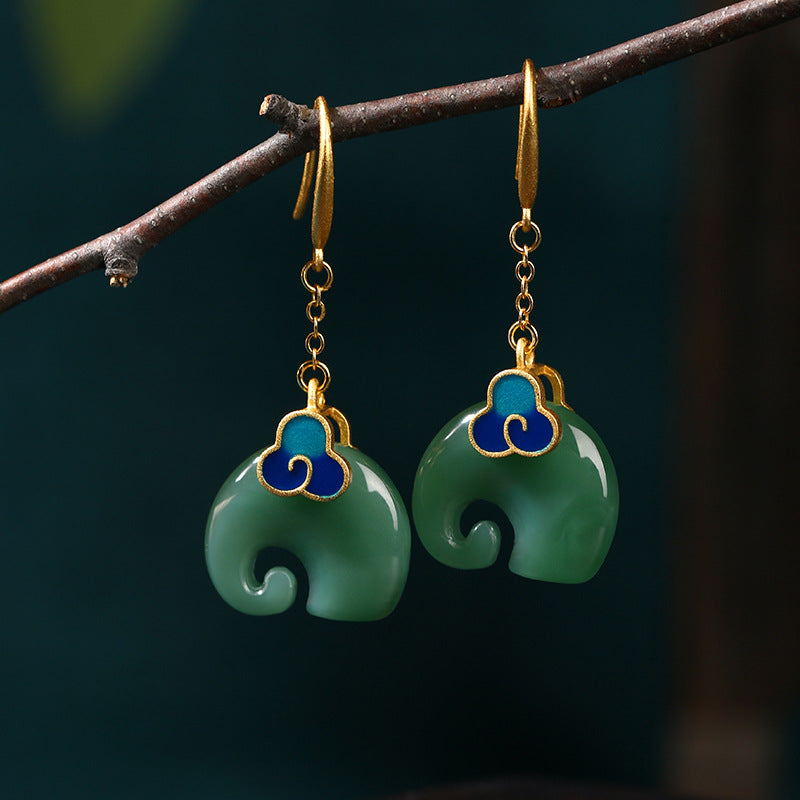 Designer Cute Green Elephant Drop Earring