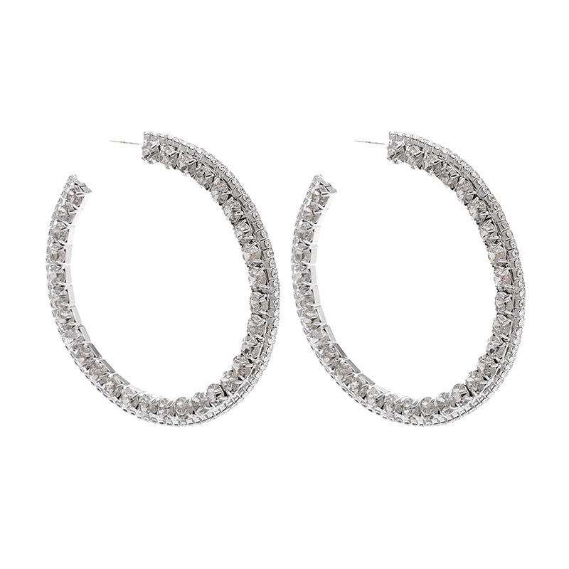 Large Classic Rhinestone Hoops Earring