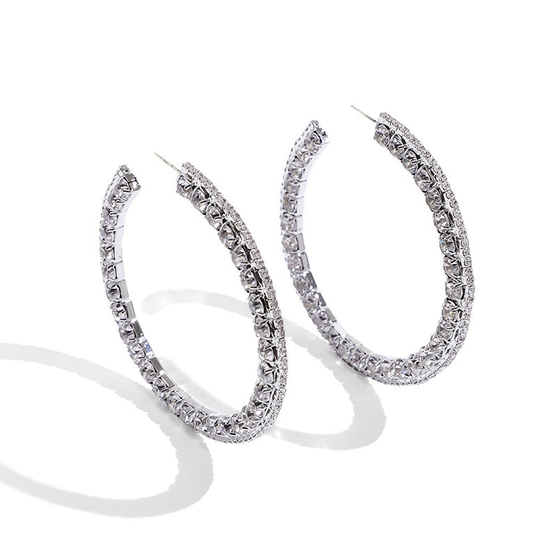 Large Classic Rhinestone Hoops Earring