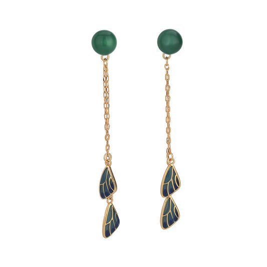 Feather Inspired Vitreous Enamel Chrysoprase Earrings