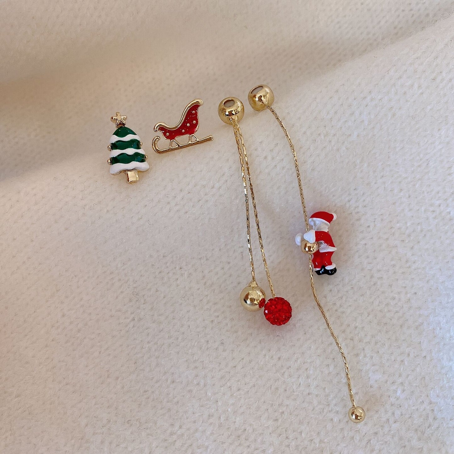 Christmas Earrings Slidable Santa Claus Threader Tassel Earrings Christmas Stocking and Hat Jewelry