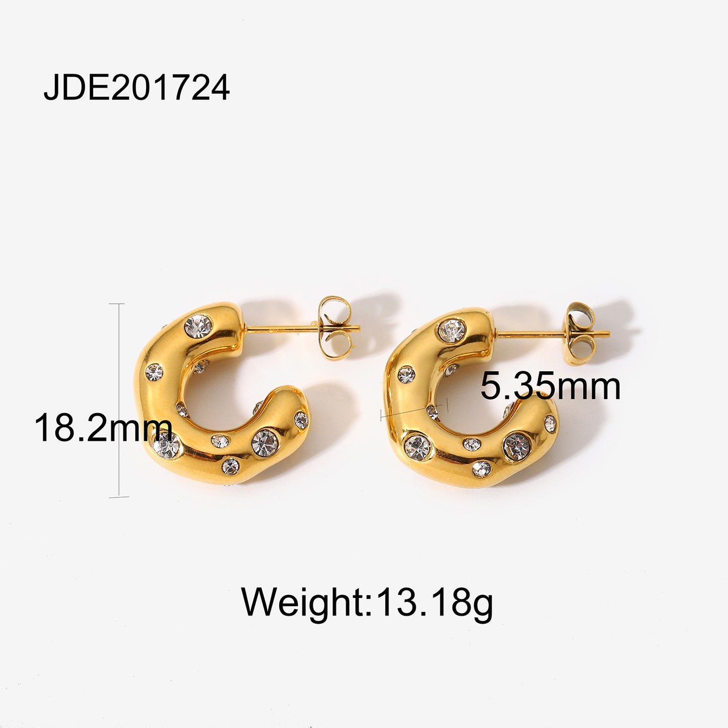 Shaped Hammer Shiny Zircon C Shape Hoop Earrings