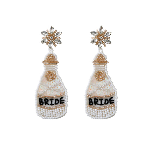 White Beaded Bride Champagne Charm Earrings for Wedding