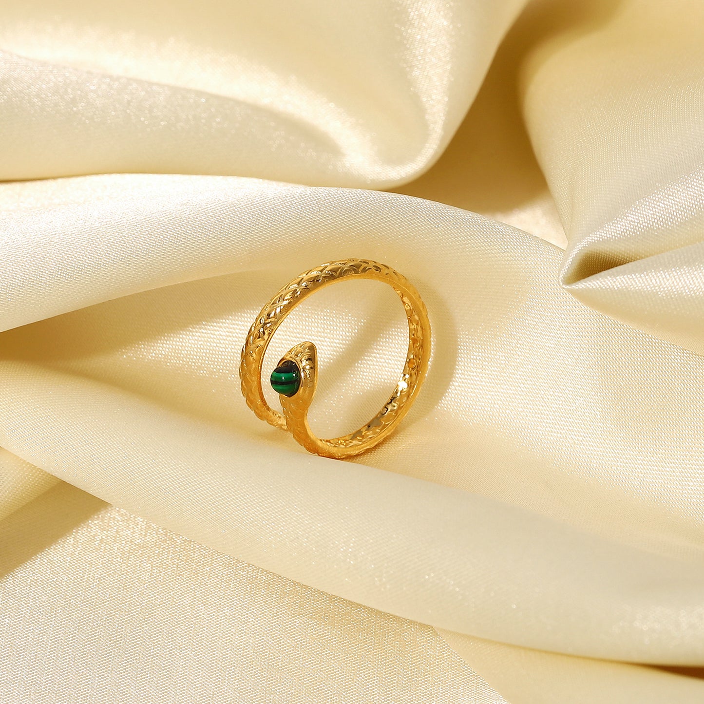 Gold-plated Gold Green Stone Snake Ring